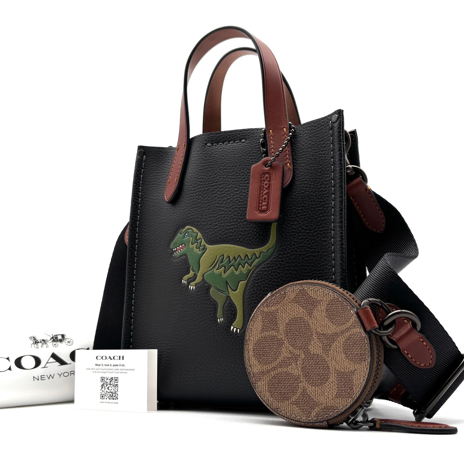 未使用保管品 現行記載 コーチ COACH リレー トート 17 レキシー 恐竜 2way ショルダーバッグ 丸型コインケース付 ブラック 黒 レザー 本革 ボーナス 夏休み 帰省 お盆 敬老の日 サマーギフト シルバーウィーク ご褒美