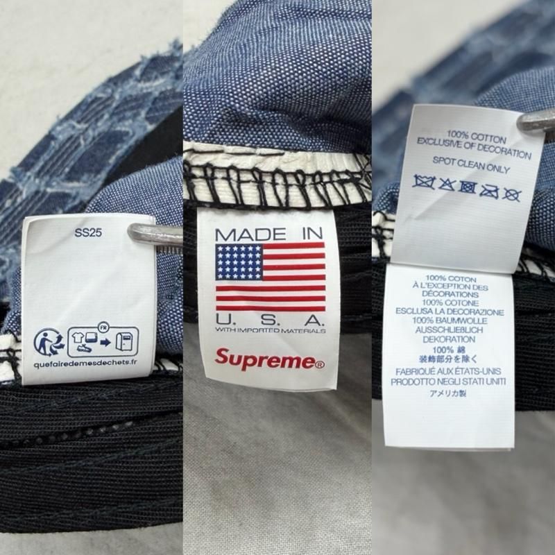 Supreme デニムキャップ ダメージ加工 BOX logo シュプリーム デニム フリンジ BOXロゴ キャップ ダメージ加工 USA製