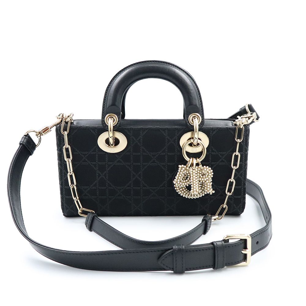 ディオール M0613OMHY Lady Dior レディ ディオール D-ジョイ スモール カナージュ テクニカル ファブリック カーフ ゴートスキン レジンパール ブラック ショルダー ハンドバッグ 3way 斜め掛け レザー Dior（未使用　展示品）