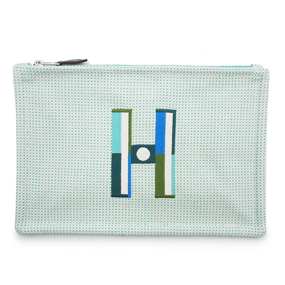 エルメス フォーブル コーナー PM コットン100％ キャンバス ニュアージュ ミント グリーン フラット ポーチ シルバー金具 箱付 HERMES（新品・未使用品）
