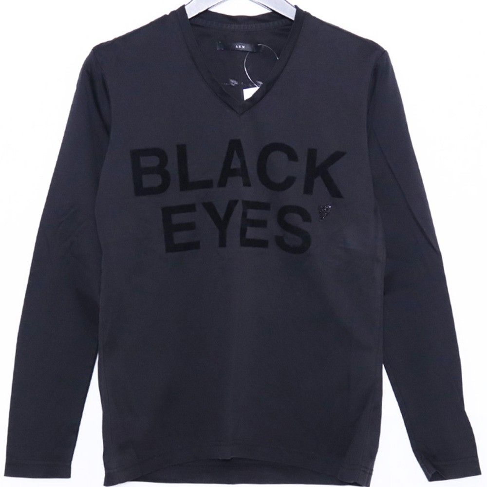 AKM × Brown Bunny黒のVネック長袖カットソー AKM × BROWN BUNNY Vネック 長袖カットソー Sサイズ ブラック XT001