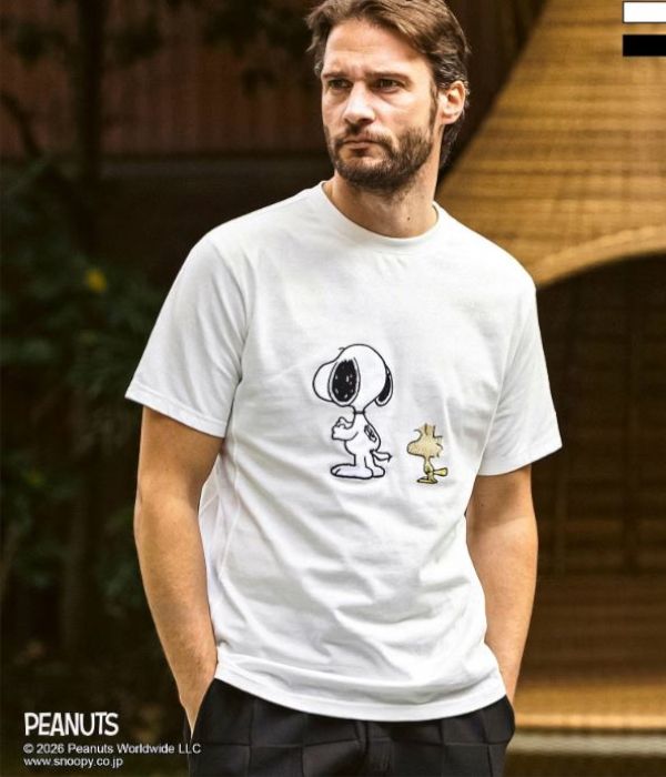 1PIU1UGUALE3 RELAX(ウノピゥウノウグァーレトレ リラックス)【スヌーピー】スヌーピー＆ウッドストック半袖Tシャツ メンズ カットソー カジュアル スポーツ