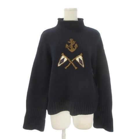 ポロ ラルフローレン POLO RALPH LAUREN ニット セーター ウール XS 紺 ネイビー ハイネック 長袖 刺繍 /CK27 ■GY99
