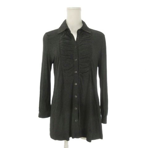 バーバリー ロンドン BURBERRY LONDON ニットシャツ ブラウス 1 グレー 無地 レギュラーカラー 長袖 /CK31 ■GY99