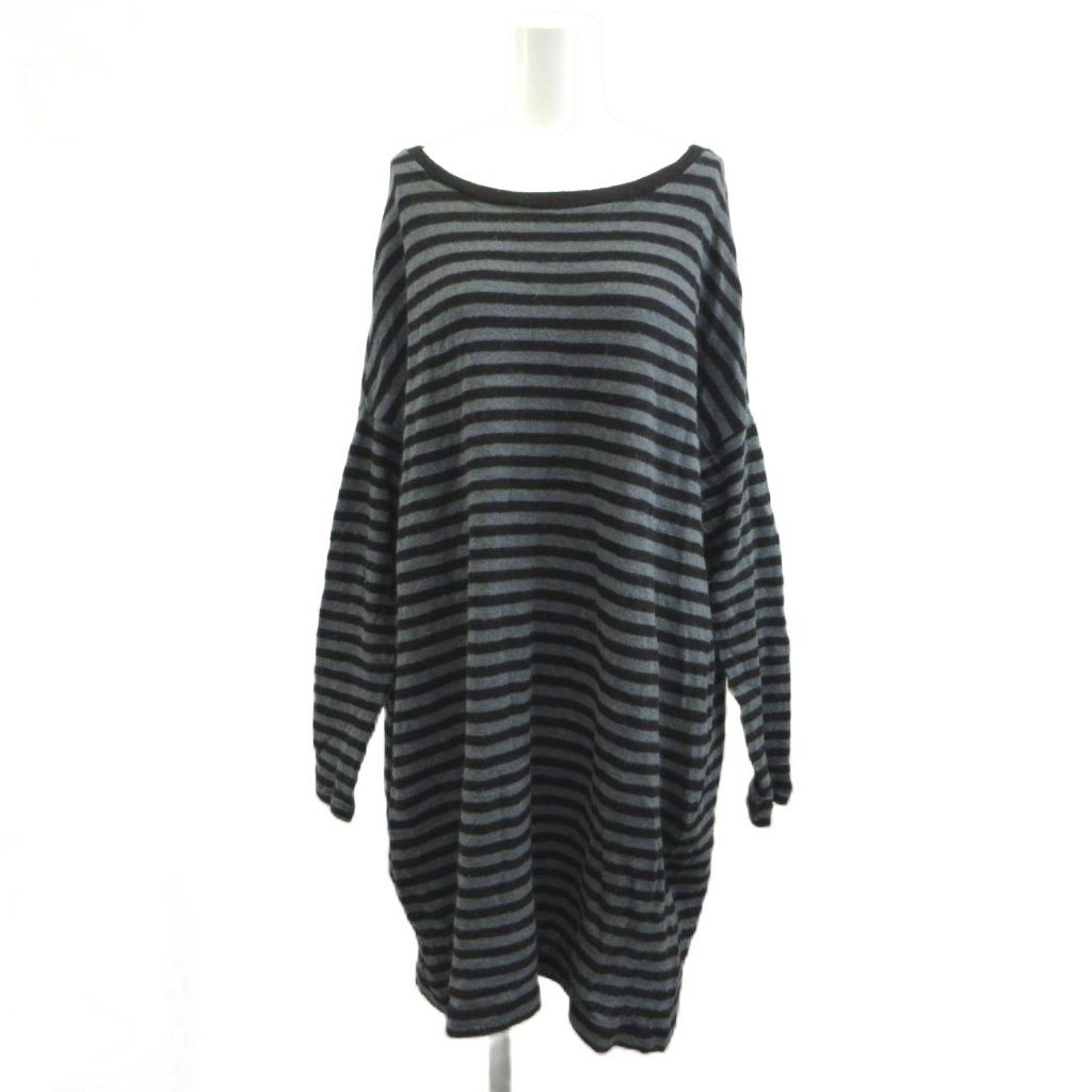 パドカレ pas de calais ワンピース ニット ウール 38 黒 ブラック グレー ボーダー柄 ボートネック 長袖 /NP ■GY99