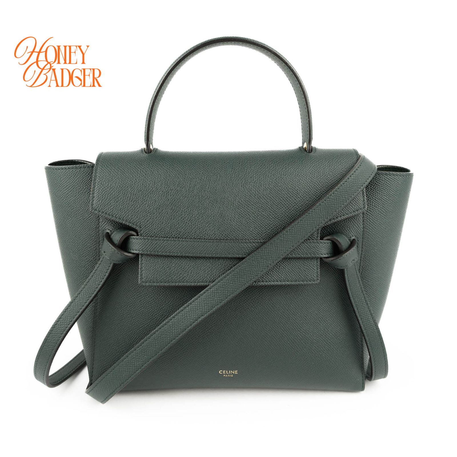 【新品同様】セリーヌ CELINE ベルトバッグ ミニ ミディアム ダークグリーン 緑 2WAY ハンドバッグ ショルダー 斜め掛け