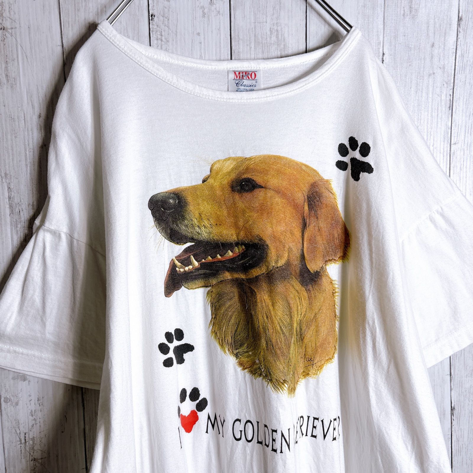 【アニマルデザイン】90s Vintage M&O T-shirt エムアンドオー ホワイト ゴールデンレトリバー 犬 ドッグ アニマル ビッグプリント 古着 半袖Tシャツ #K7084 【アニマルデザイン】90s Vintage M&O T-shirt エムアンドオー ホワイト ゴールデンレトリバー 犬 ドッグ アニマル ビッグプリント 古着 半袖Tシャツ #K7084