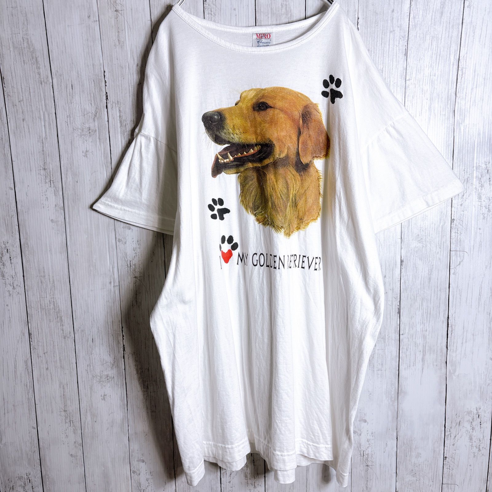 【アニマルデザイン】90s Vintage M&O T-shirt エムアンドオー ホワイト ゴールデンレトリバー 犬 ドッグ アニマル ビッグプリント 古着 半袖Tシャツ #K7084 【アニマルデザイン】90s Vintage M&O T-shirt エムアンドオー ホワイト ゴールデンレトリバー 犬 ドッグ アニマル ビッグプリント 古着 半袖Tシャツ #K7084