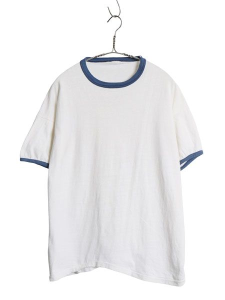 80s 無地 リンガー Tシャツ メンズ レディース M 程 / ヴィンテージ 100% コットン シングルステッチ ヘビーウェイト カットソー ツートン