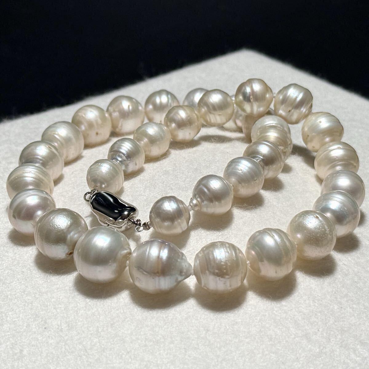 【大珠】白蝶真珠 南洋パール ネックレス 10.7〜15.1㎜ 47㎝ 100.3g シロチョウ 本真珠 SILVER pearl jewelry necklace 照り◎ SS329
