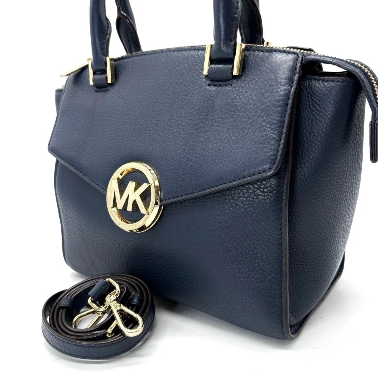 【良品】MICHAEL KORS マイケルコース 2way ショルダーバッグ ハンド レザー 革 ゴールド金具 ブルー 青色 レディース