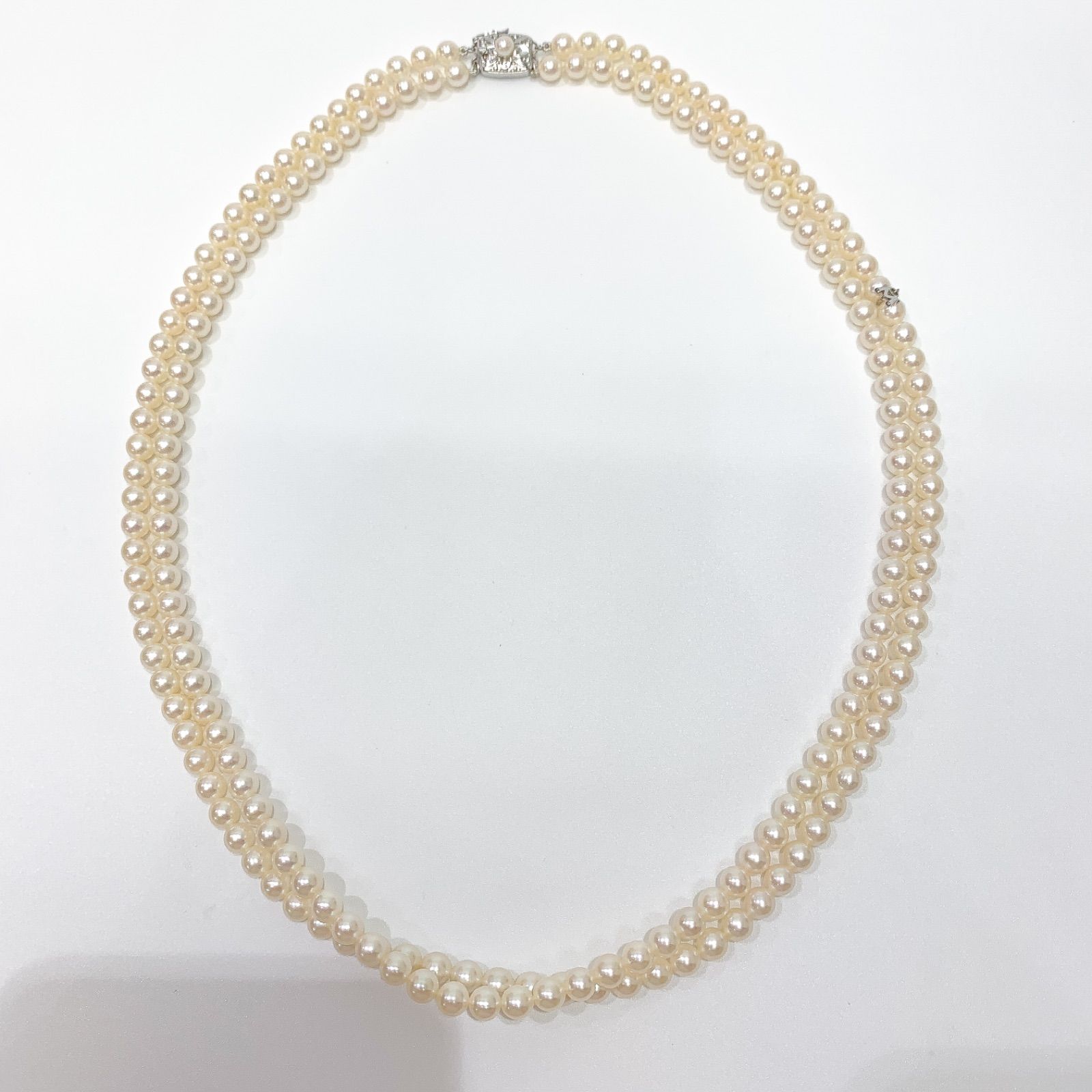 【中古】ミキモト MIKIMOTO アコヤ真珠5.5mm-6mm 2連パール　ネックレス　SILVER