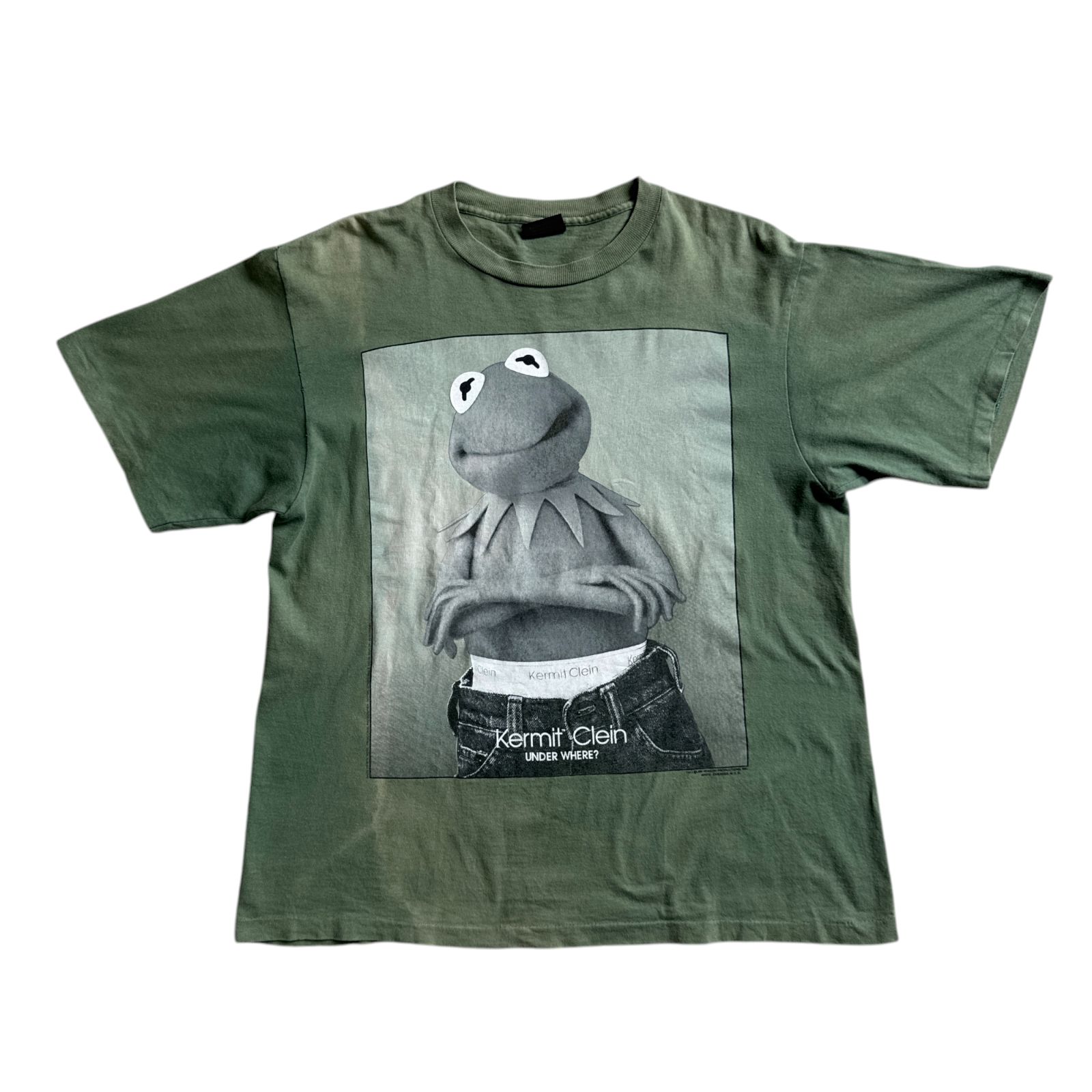 90s Kermit Clein “UNDER WHERE?” マペッツ カーミット フォト グラフィック Tシャツ XLサイズ Calvin Klein カルバンクライン サンプリング カルチャー 広告 キャラクター Vintage ヴィンテージ ビンテージ