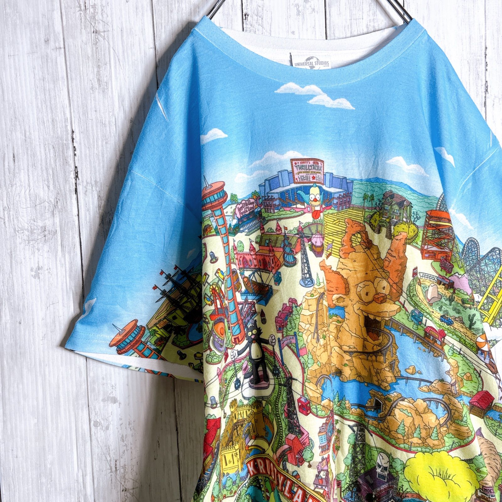 【お宝古着/入手困難】90s～00s Vintage 古着 UNIVERSAL STUDIOS T-shirt ユニバーサルスタジオ ライド アトラクション パークマップ 総柄 シンプソンズ 古着 半袖Tシャツ #E1857