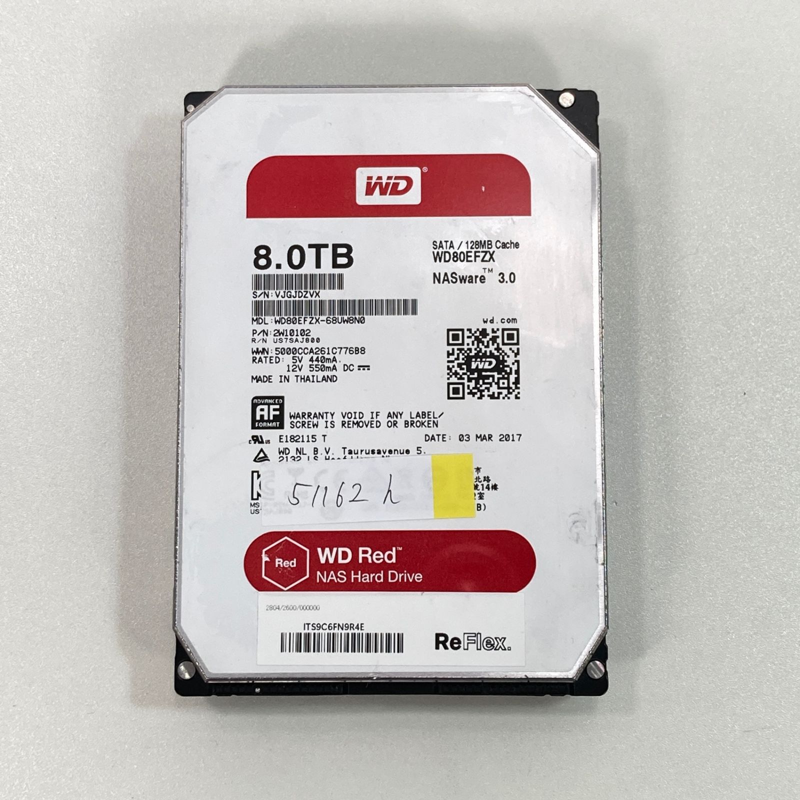 【中古】 Western Digital WDC WD80EFZX-68UW8N0 8TB(データ削除済み)