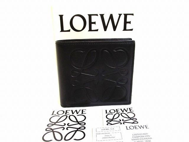 ロエベ LOEWE アナグラム レザー コンパクトウォレット 2つ折り 財布 メンズ レディース 【未使用保管品】