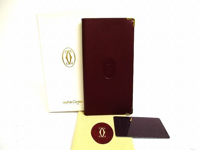 カルティエ Cartier マスト ドゥ カルティエ カーフスキン 札入れ カード入れ 長財布 小切手 メンズ 【未使用保管品】