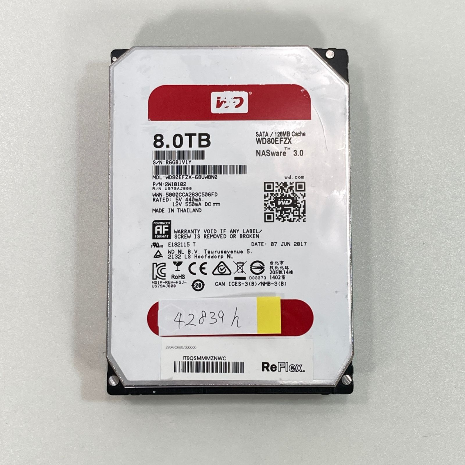 【中古】 Western Digital WDC WD80EFZX-68UW8N0 8TB(データ削除済み)
