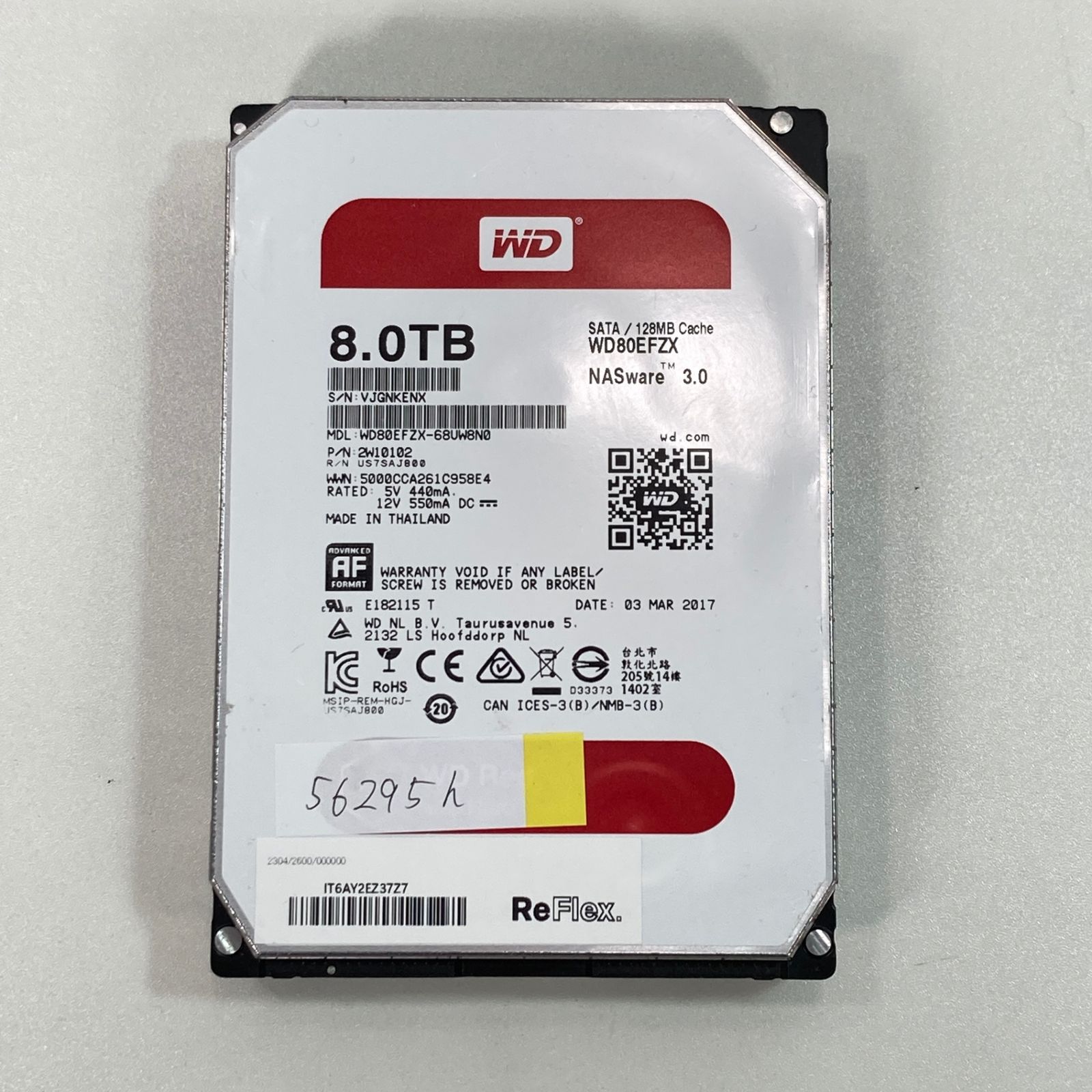 【中古】 Western Digital WDC WD80EFZX-68UW8N0 8TB(データ削除済み)