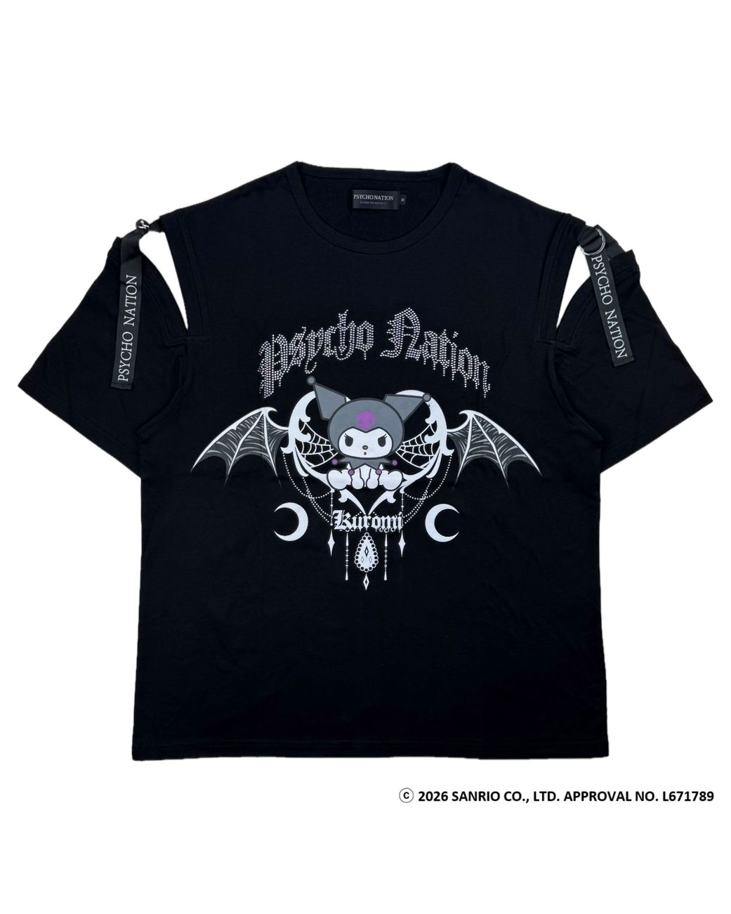 【KUROMI×PSYCHO NATION】726810 デビルストーンTEE ブラック クロミ サイコネーション 半袖Tシャツ ラインストーン サブカル ストリート 地雷 病みかわ ユニセックス ジェンダーレス オーバーサイズ 新品未使用 送料無料