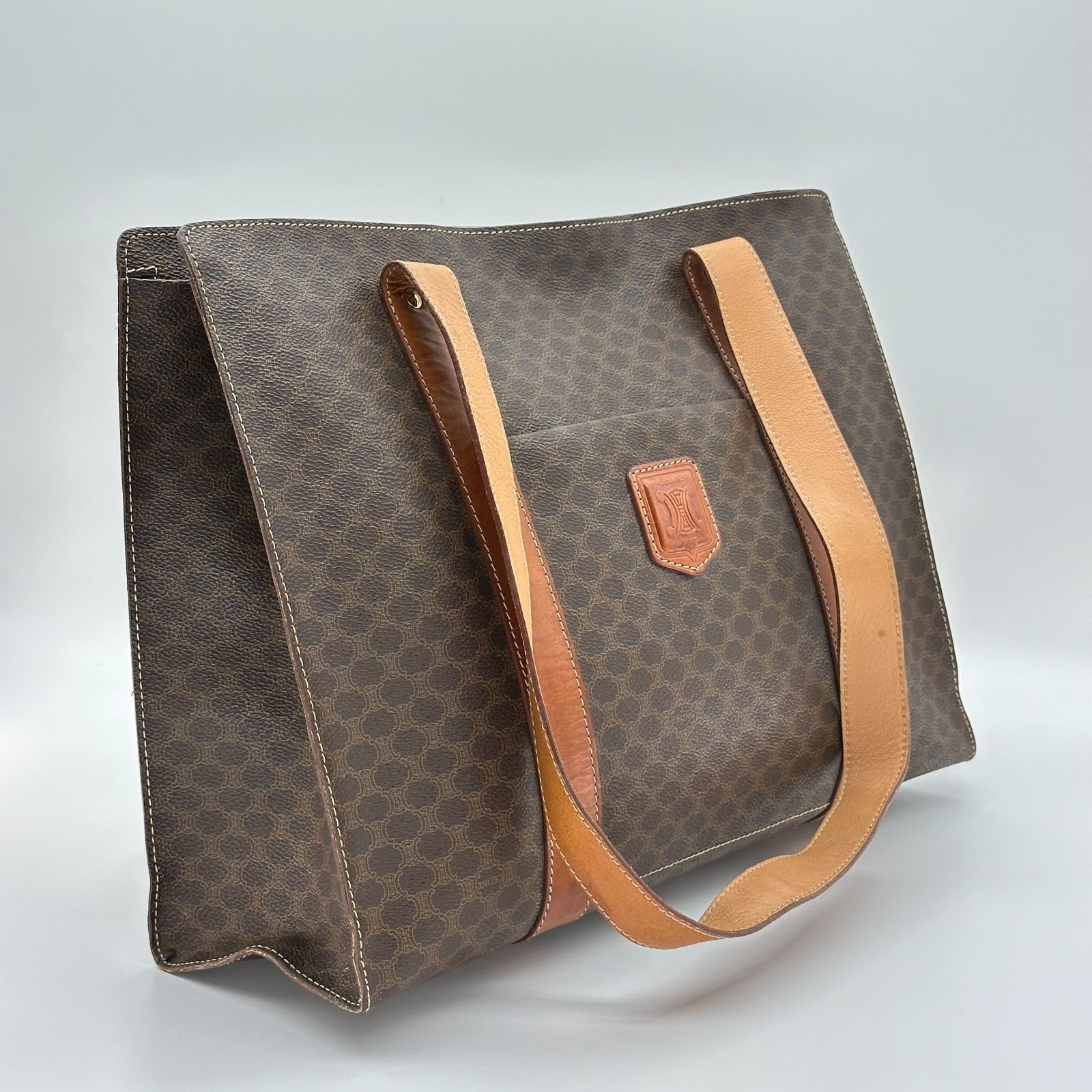 CELINE セリーヌ マカダム ラージ トートバッグ PVC ブラウン ゴールド金具 ショルダー ユニセックス ヴィンテージ