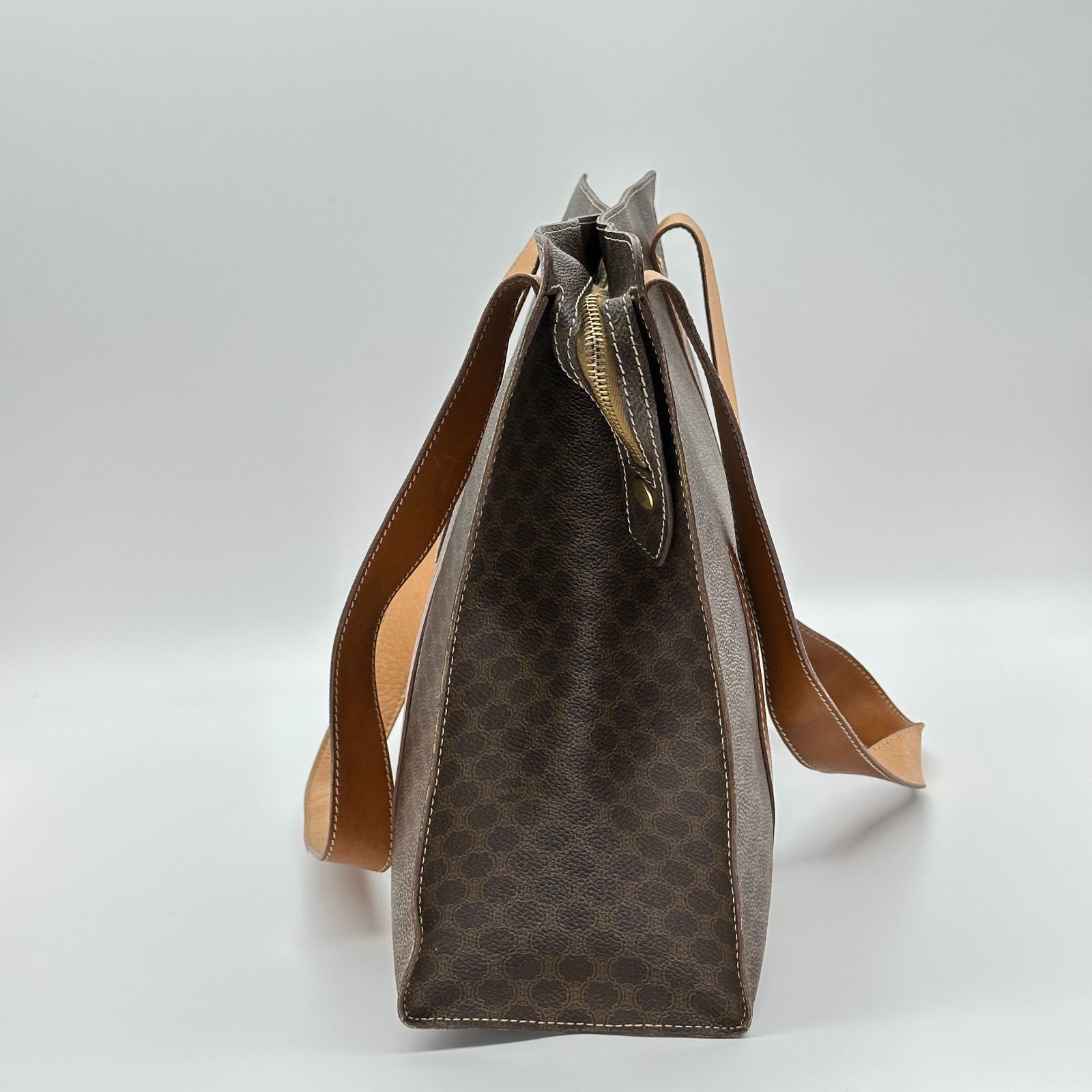 CELINE セリーヌ マカダム ラージ トートバッグ PVC ブラウン ゴールド金具 ショルダー ユニセックス ヴィンテージ