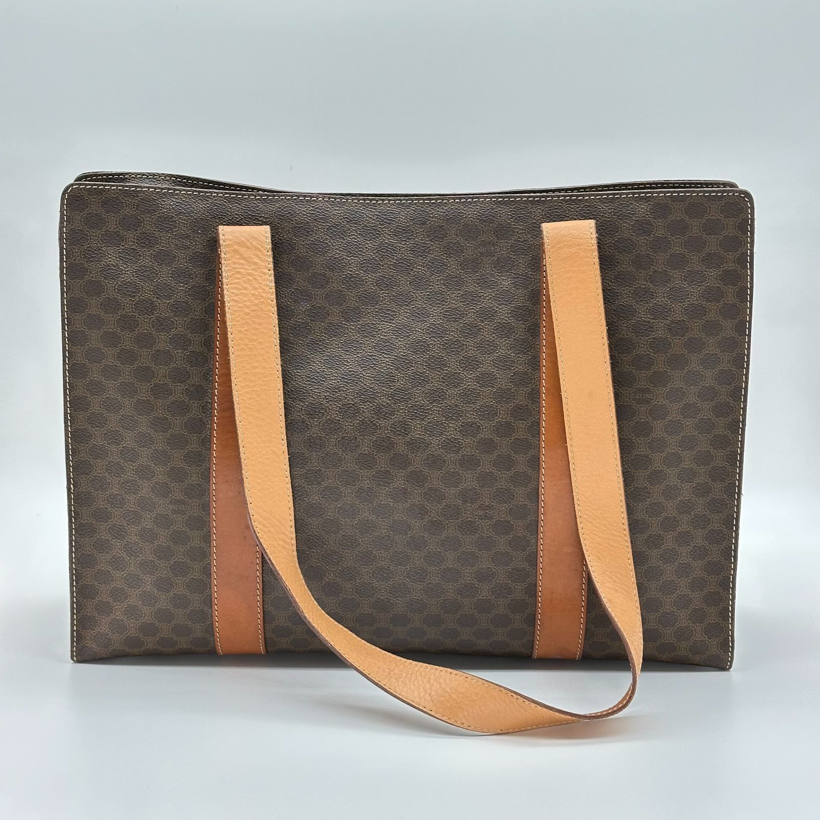 CELINE セリーヌ マカダム ラージ トートバッグ PVC ブラウン ゴールド金具 ショルダー ユニセックス ヴィンテージ