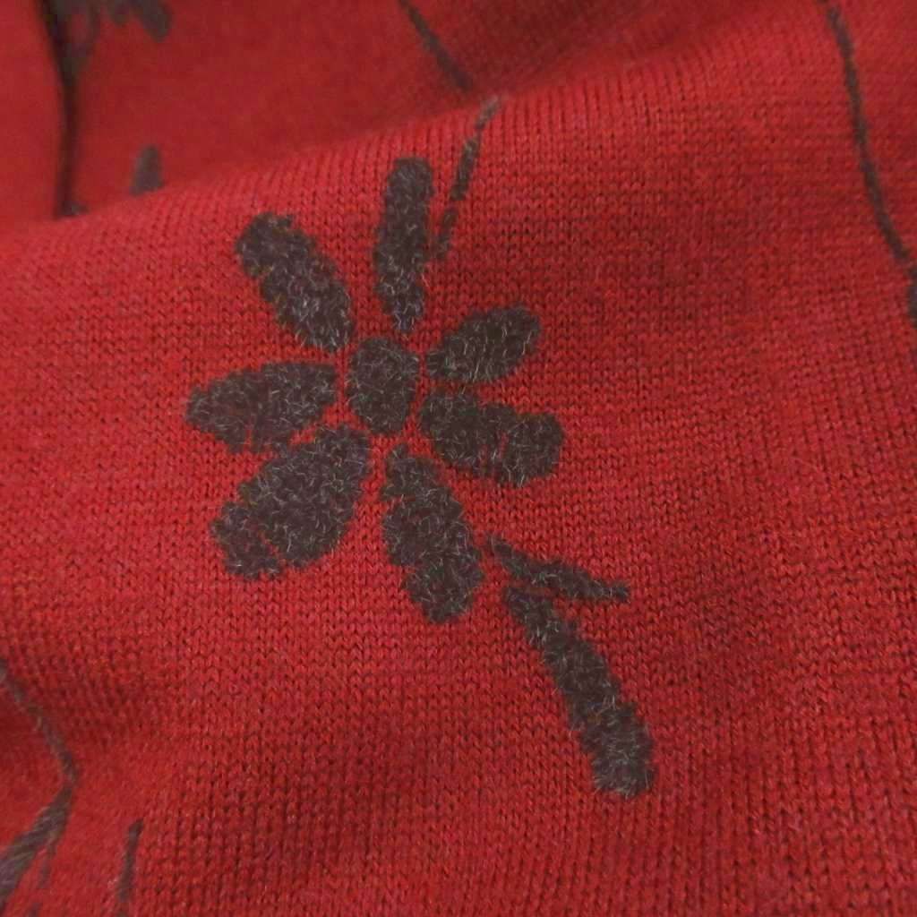 レリアン Leilian ニット ジャケット フロッキー フラワー刺繍 赤