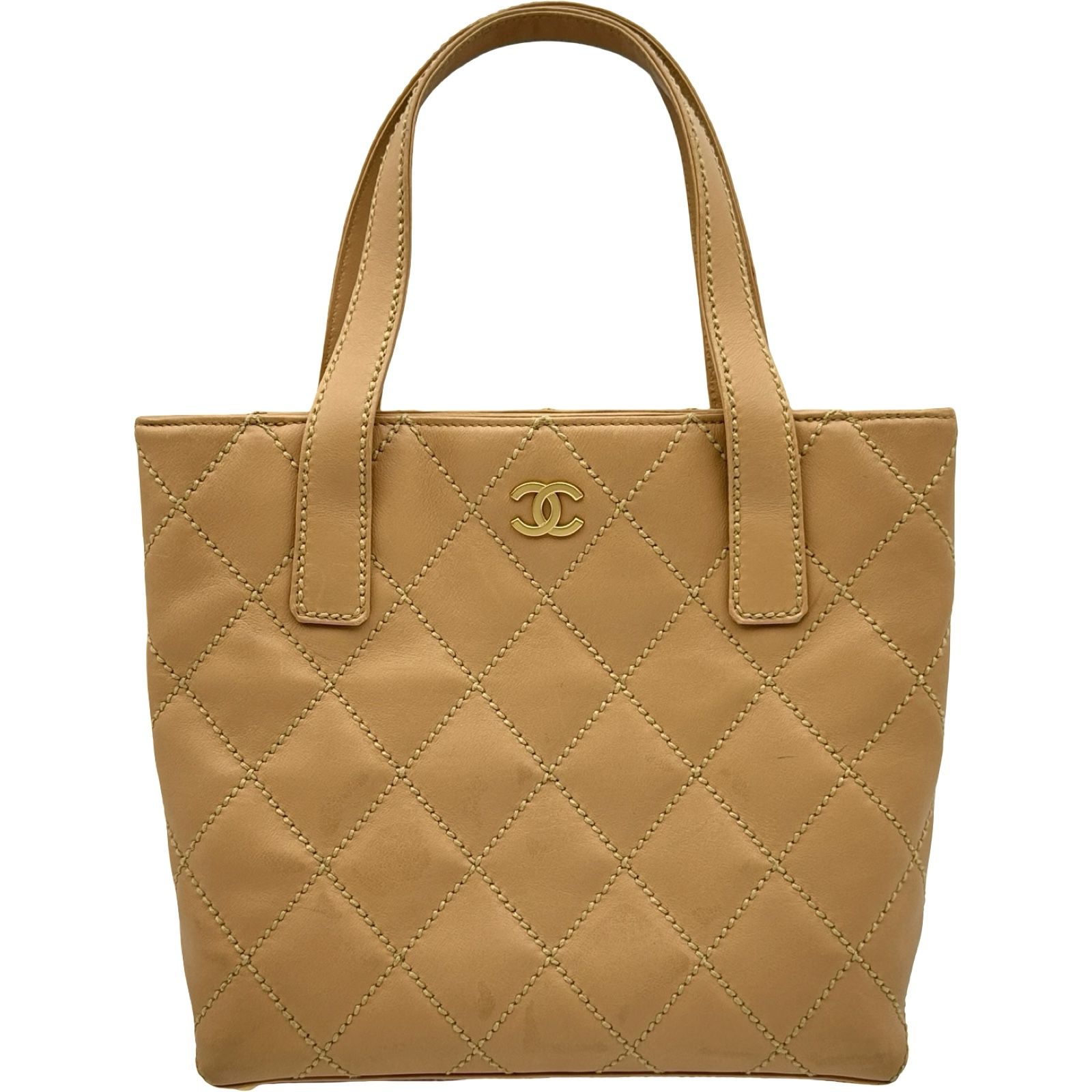 シャネル CHANEL ワイルドステッチ ハンドバッグ A18126 8番台 ベージュ ゴールド金具 ラムスキン レディース トートバッグ