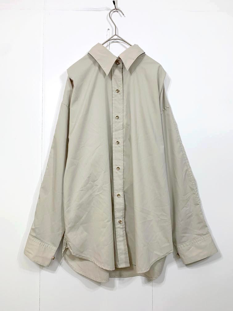 Loungedress ラウンジドレス ハリ感 金ボタン ライトサテンBIG シャツ