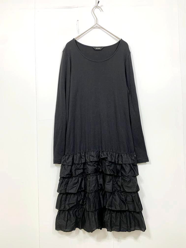 PINK HOUSE ピンクハウス シンプル ロングスリーブ ティアード フリル ワンピース sizeM/黒 ■■◎レディース