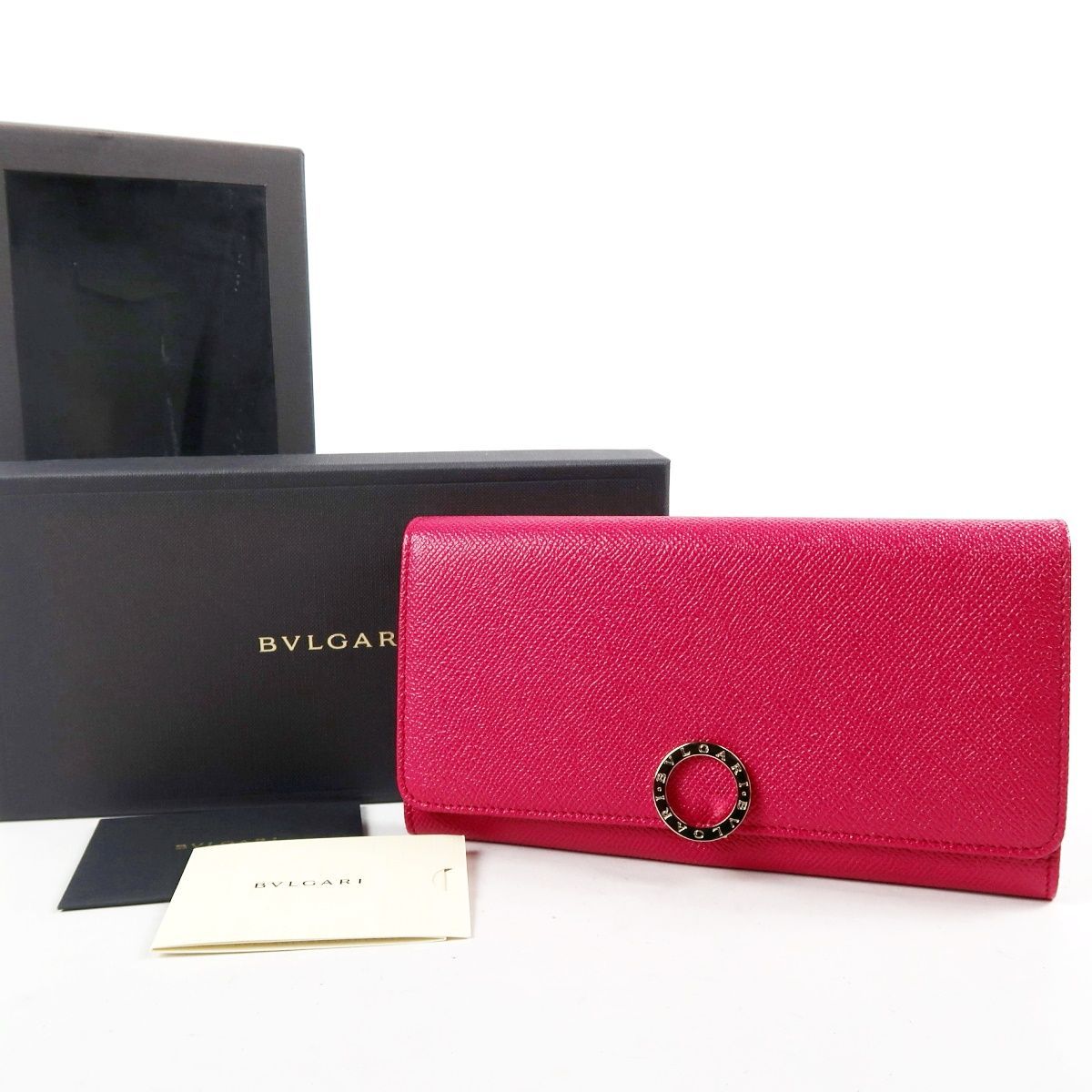 【新品同様・未使用】ブルガリ BVLGARI イタリア製 ロゴ レザー 二つ折り長財布 ブランドウォレット ピンク系【UU89】