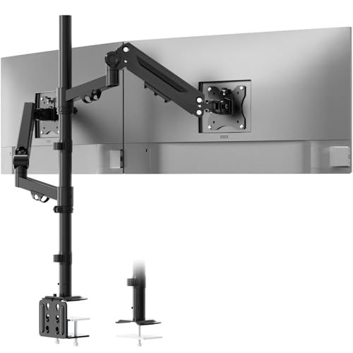 WORLDLIFT デュアル モニターアーム 上下40インチ対応/左右35インチ対応 耐荷重12kg 上下2画面 高さ調節 815mm ロングポール グロメット式＆クランプ式 VESA規格対応★m 07666cbb