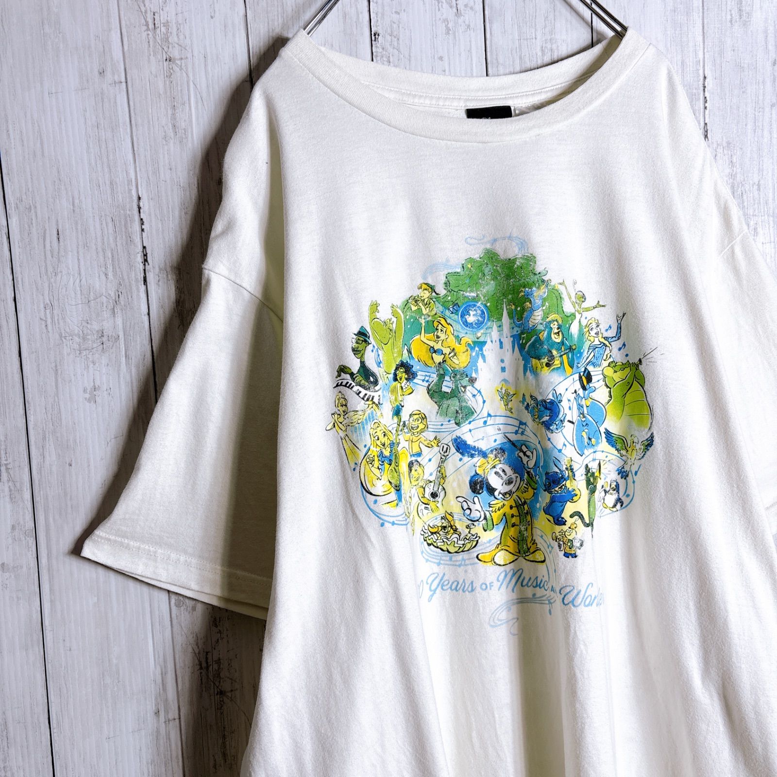 【限定デザイン】Disney T-shirt ディズニー ホワイト 100 Years of Wonder ミッキー キャラクター 記念デザイン 古着 半袖Tシャツ #A4187