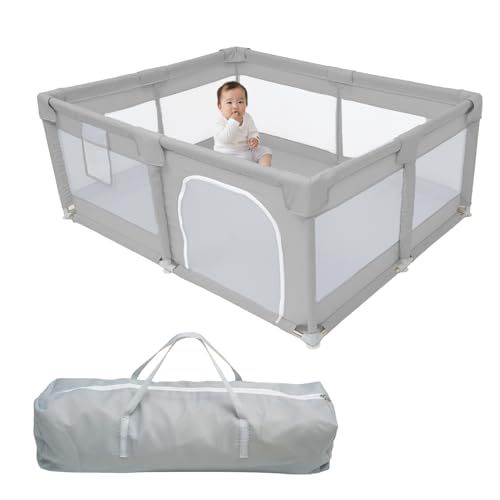 (ケラッタ) ベビーサークル メッシュ 赤ちゃん 組み立て動画 高さ65cm 収納袋付き 吸盤付き 工具不要 大きめ 小さめ ベビー (グレー, 160×120)mt 837165b4