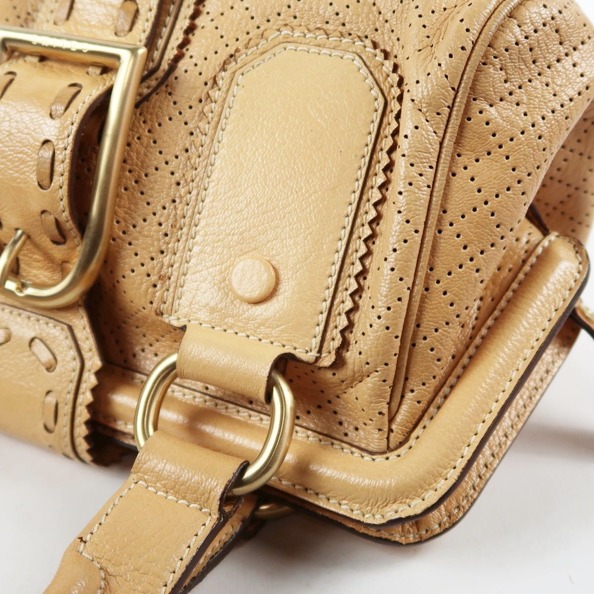 美品】CELINE セリーヌ ベルト金具 バックル型 ハンドバッグ ベージュ 