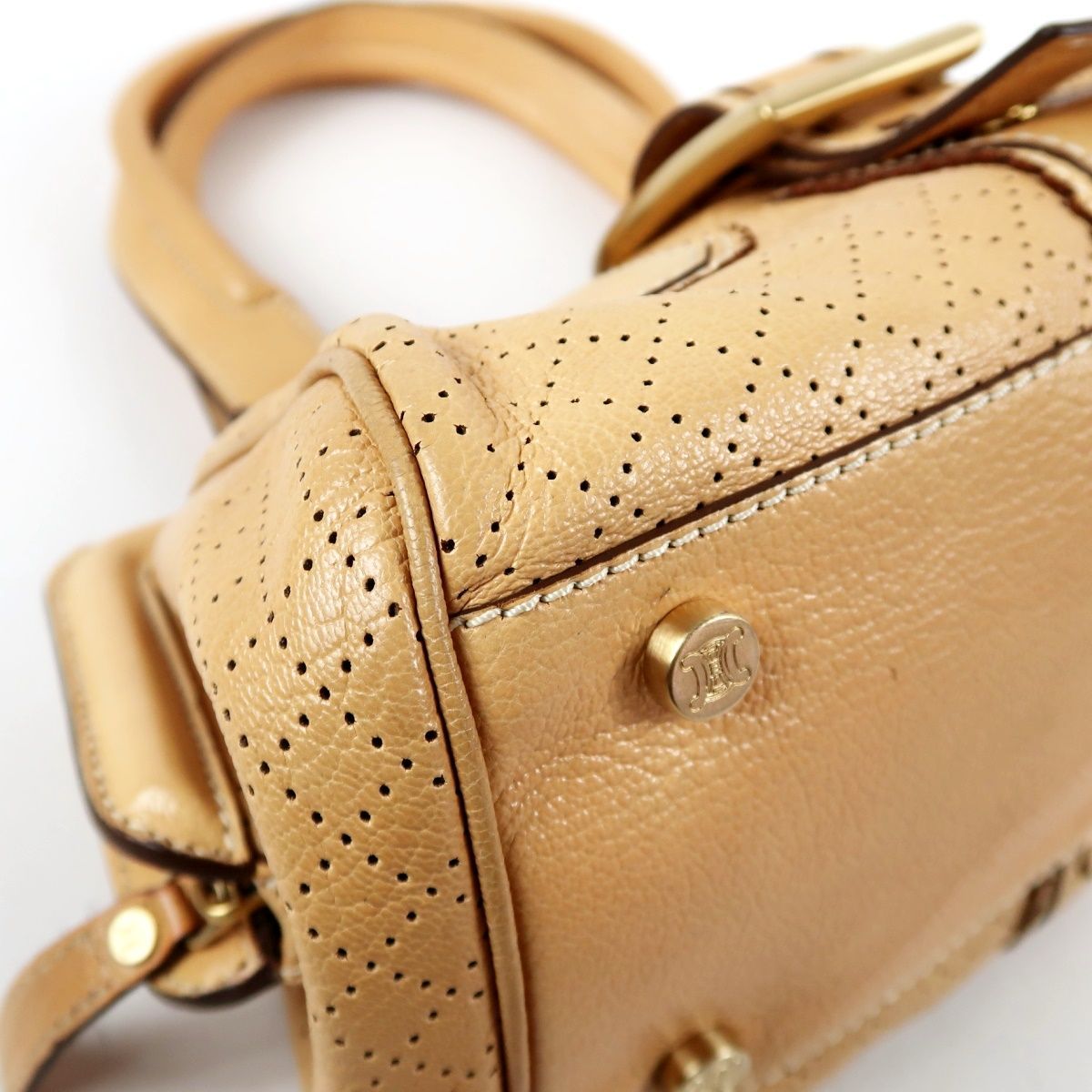 美品】CELINE セリーヌ ベルト金具 バックル型 ハンドバッグ ベージュ 