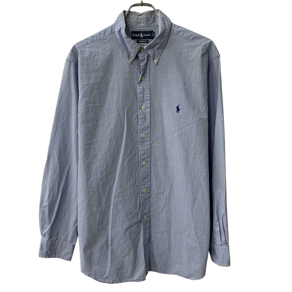 90s Ralph Lauren 長袖 チェックシャツ XL ライトブルー ラルフ