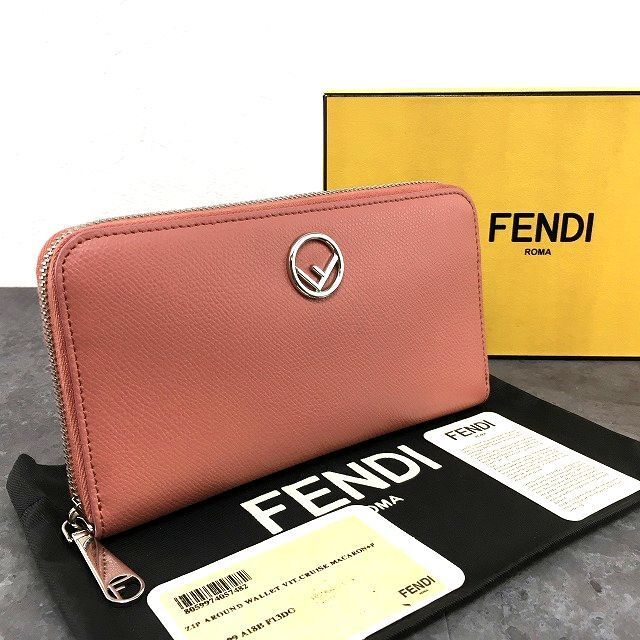 極美品 FENDI エフイズ ラウンドファスナー長財布 8M0299 ピンク レザー 箱付き 298