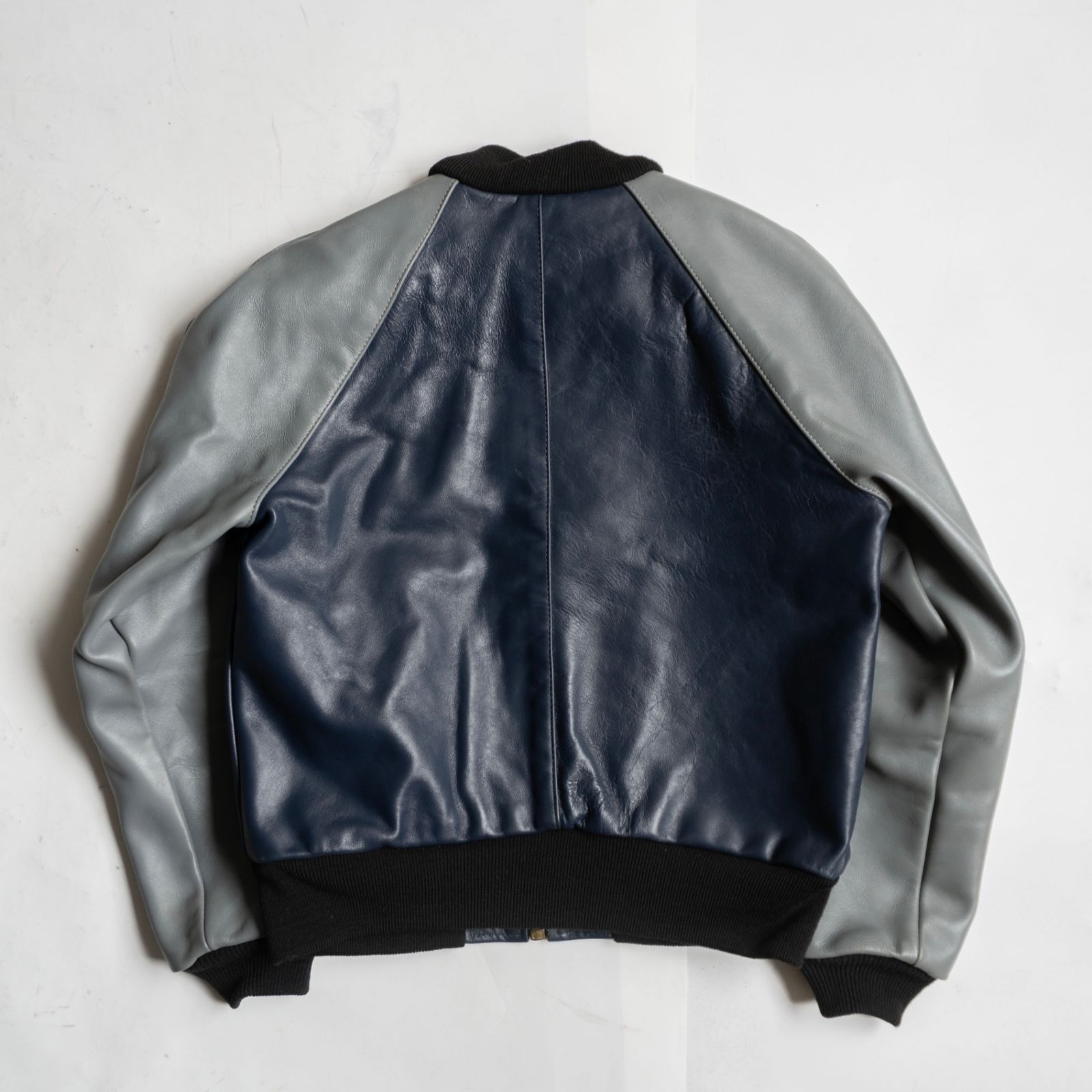 VANSON TJ レザースタジャン ネイビー 42 アメリカ製 美品】 VANSON 【TJV オールレザー スタジャン】40 グレー ネイビー