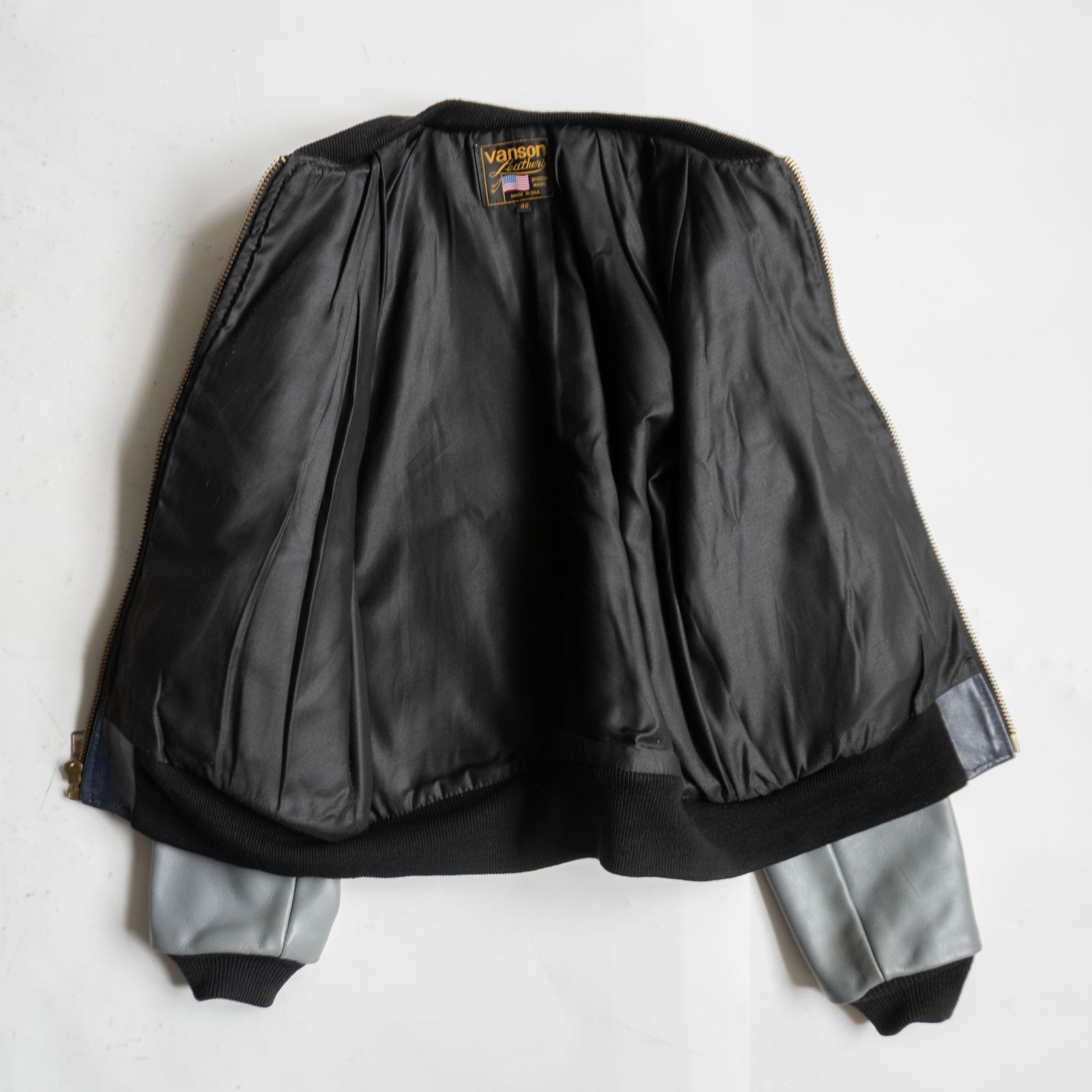 美品】 VANSON 【TJV オールレザー スタジャン】40 グレー ネイビー