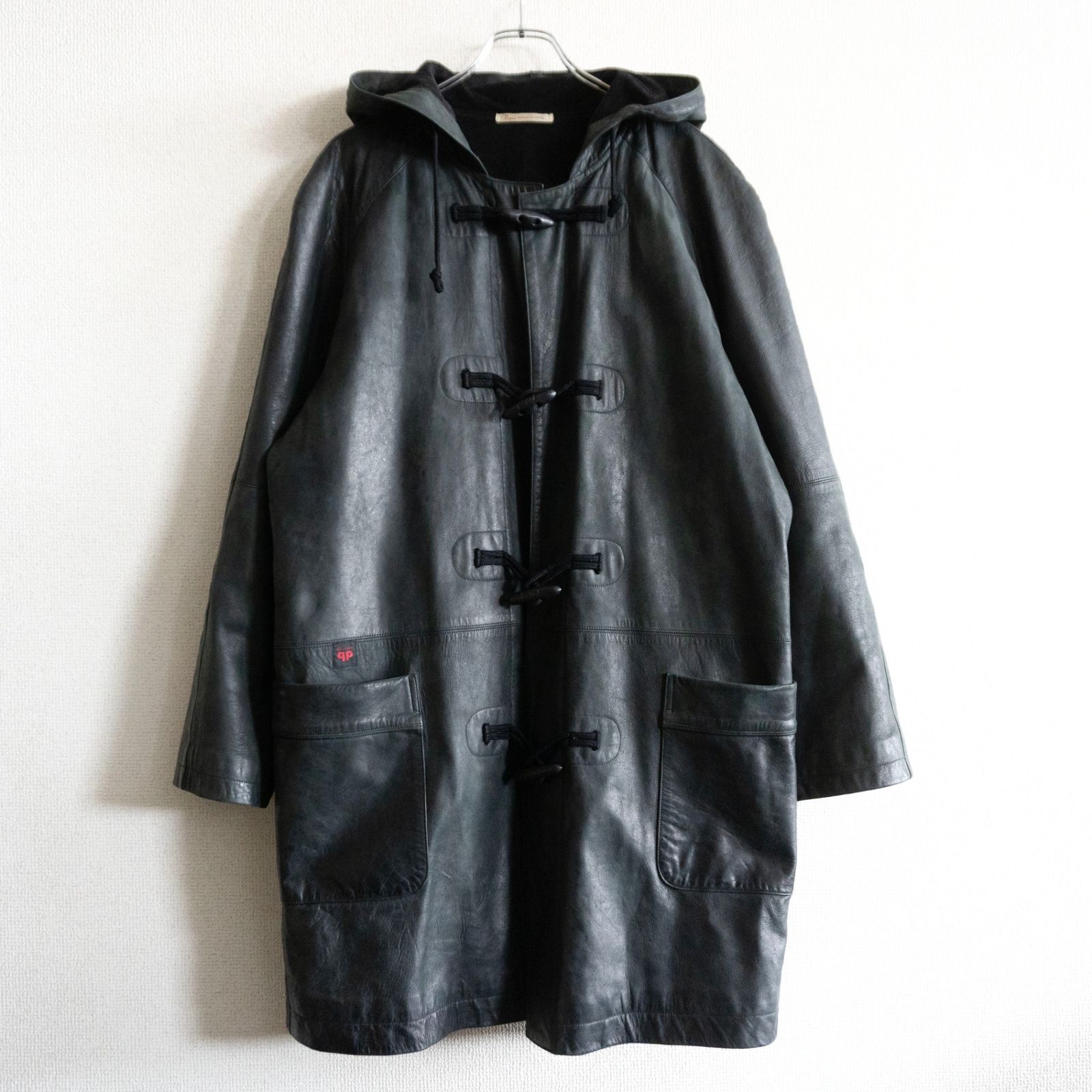 雰囲気抜群】PAPAS【レザー ダッフルコート】M 48 ブラック パパス