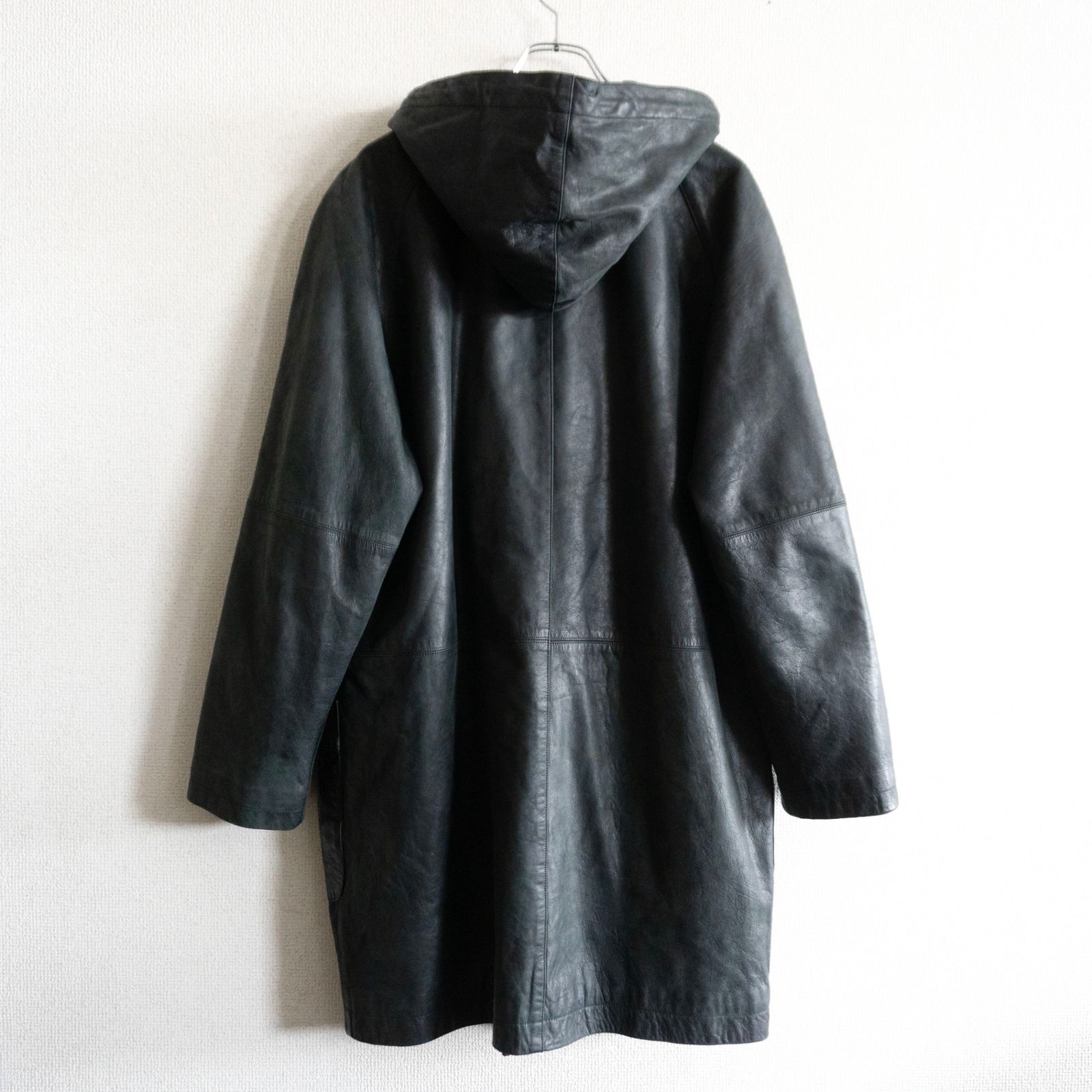雰囲気抜群】PAPAS【レザー ダッフルコート】M 48 ブラック パパス