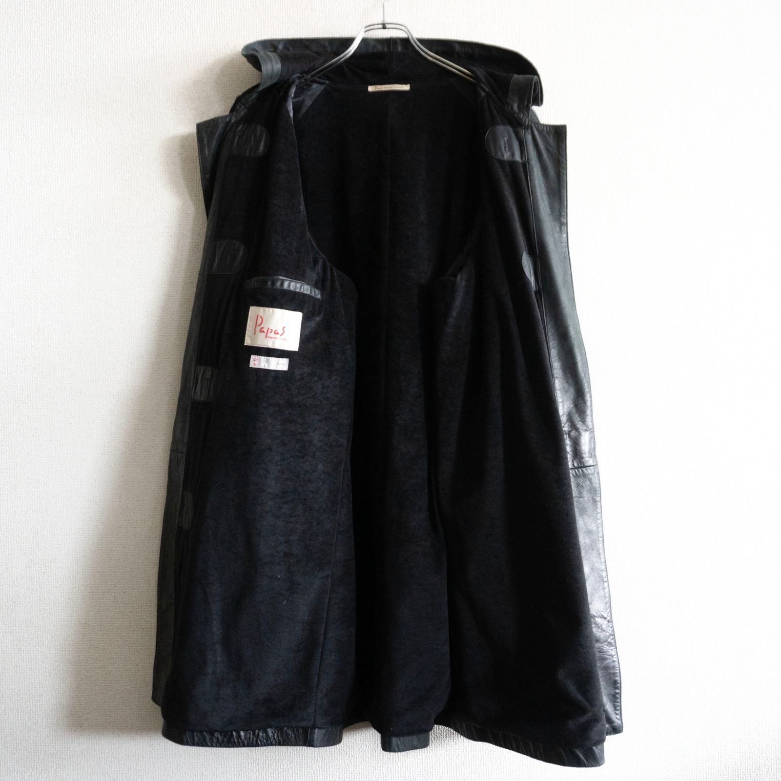 雰囲気抜群】PAPAS【レザー ダッフルコート】M 48 ブラック パパス