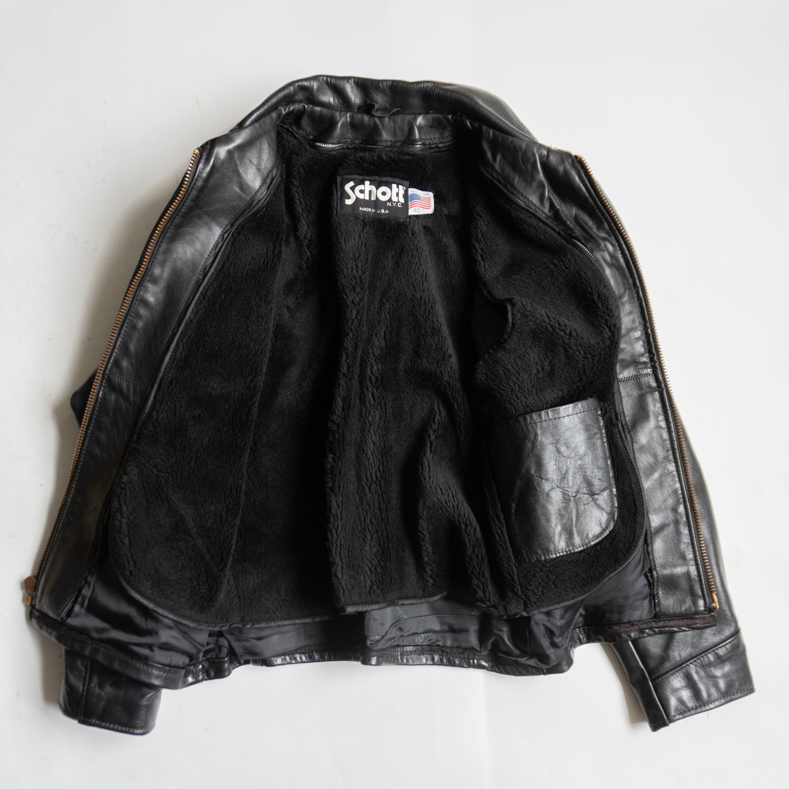 雰囲気抜群】SCHOTT【AT101/シングルライダースジャケット】40 襟
