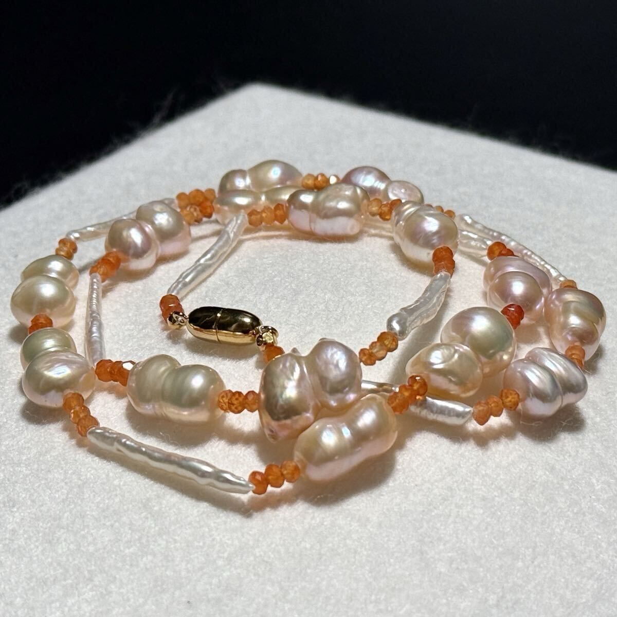 照り◎ リアルパール パールネックレス 68.0㎝ 49.5g 本真珠 磁石留め pearl jewelry necklace SS318