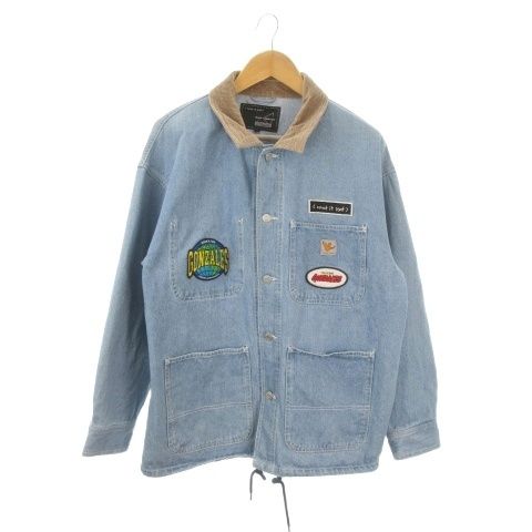 マークゴンザレス MARK GONZALES (What it isNt) ART BY MARK GONZALES カバーオール デニムジャケット L 青 ライトブルー ワッペン 刺繍 長袖 襟コーデュロイ 2H5-62801 /MN18 ■GY01
