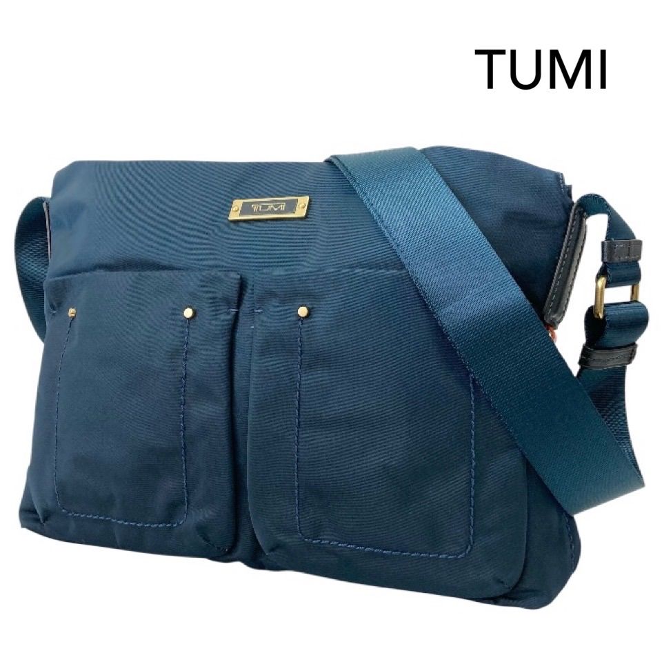 TUMI　トゥミ　ショルダーバッグ　ライトウェイトナイロン　ネイビー　ゴールド