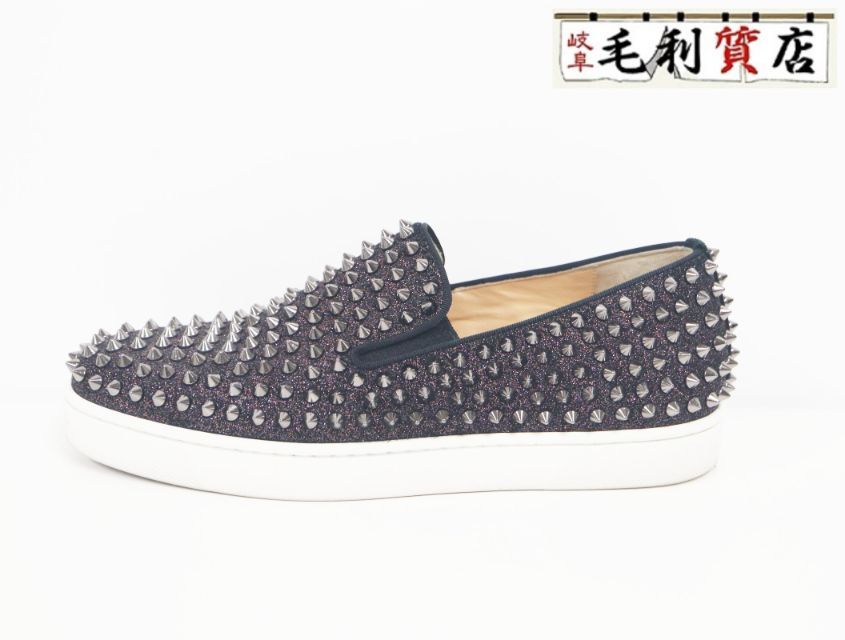 クリスチャンルブタン Christian Louboutin スタッズ ブラック スリッポン サイズ39 1/2 24.5ｃｍ メンズ【中古】靴