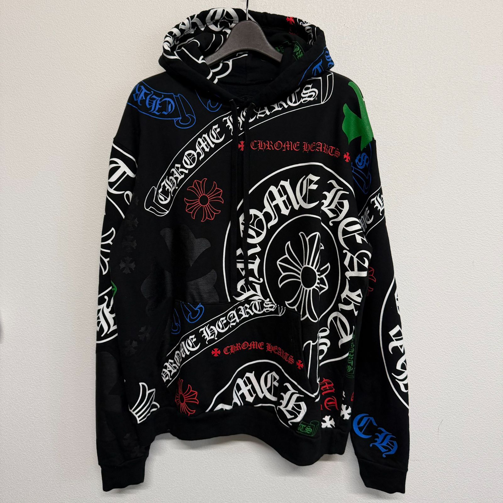 CHROME HEARTS STENCIL クロムハーツ ステンシル ロゴ マルチカラー 黒 ブラック パーカー フーディー メンズ レディース Mサイズ 極美品 2736